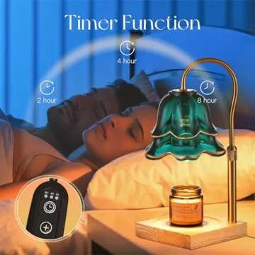 Candeldo Candle Warmer Lamp with Timer: Flower Candle Warmer for Jar with 2 Bulbs Green Height Adjustable Candle Warming Lamps Home Bedroom Decor Birthday Gift for Women