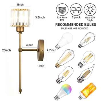 Bsmathom Wall Sconces Sets of 2, Classic Brushed Brass Sconces Wall Lighting, Hardwired Bathroom Van...