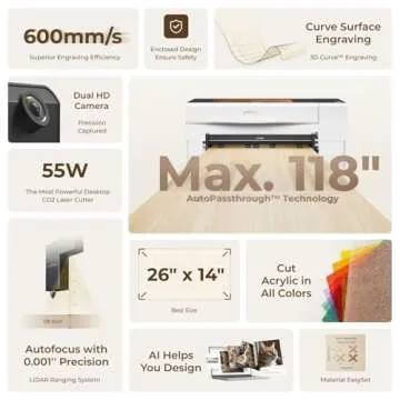 xTool P2 55W CO2 Laser Cutter, Smart Desktop CO2 Laser Engraver and Cutter Machine, Dual Smart 16MP ...