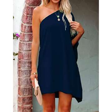 Jhsnjnr Womens One Shoulder Sexy Short Dresses Summer Elegant Stretchy Homecoming Mini Dress Navy Bl...