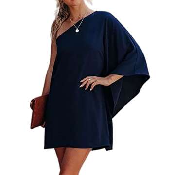 Jhsnjnr Womens One Shoulder Sexy Short Dresses Summer Elegant Stretchy Homecoming Mini Dress Navy Blue
