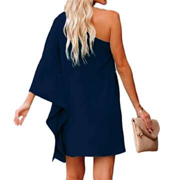 Jhsnjnr Womens One Shoulder Sexy Short Dresses Summer Elegant Stretchy Homecoming Mini Dress Navy Blue