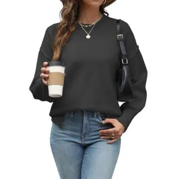 Grace's Secret Sweatshirt for Women Cable Knit Sweater Black Ribbed Long Sleeve Tops Dressy Casual Fall Fashion 2024