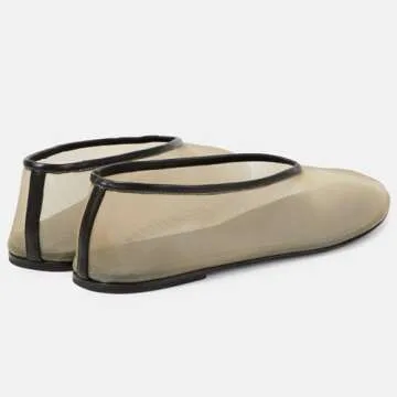 VOLEECE Neutral Crystal Rhinestone Ballet Flats Shoes for Women Round Toe Slip On Mesh Flats Tulle Comfortable Casual Dress Ballerina Shoes