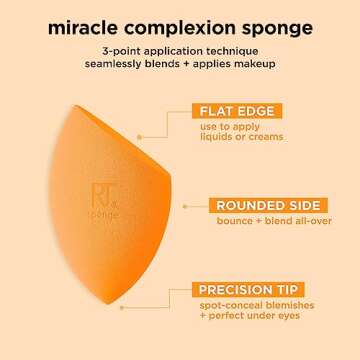 Real Techniques Miracle Complexion Sponge, Makeup Blending Sponge, For Foundation, Offers Light To Medium Coverage, Natural, Dewy Makeup, Orange Sponge, Latex-Free Foam, 8 Count