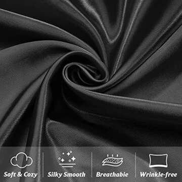 Satin Pillowcase for Hair and Skin Set of 2, Black Soft Silky Pillowcase Standard Satin Pillowcase with Envelope Closure (Black, 20x30 Inches)
