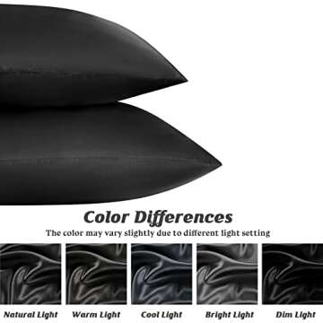 Satin Pillowcase for Hair and Skin Set of 2, Black Soft Silky Pillowcase Standard Satin Pillowcase with Envelope Closure (Black, 20x30 Inches)