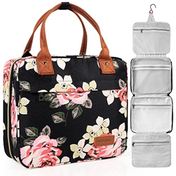 WDLHQC Hanging Travel Toiletry Bag with Hook | Water Proof Zip Bag with 4 Compartments + 2 Outer Zip...