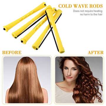 96 Pieces Hair Perm Rods, Cold Wave Rods Plastic Perming Rods Heatless Curlers Rollers with 2 Steel Pintail Comb Rat Tail Comb for Hairdressing Styling Tools (Yellow,0.28 Inch/ 0.7 cm)