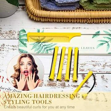 96 Pieces Hair Perm Rods, Cold Wave Rods Plastic Perming Rods Heatless Curlers Rollers with 2 Steel Pintail Comb Rat Tail Comb for Hairdressing Styling Tools (Yellow,0.28 Inch/ 0.7 cm)