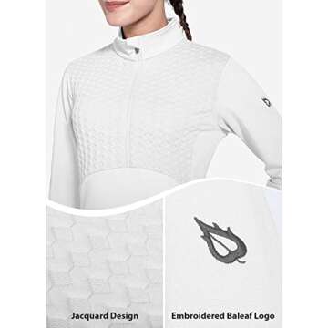 BALEAF Women's Horse Riding Shirts Long Sleeve Half Zip Pullover Fleece Jacket Winter Cold Weather Running Gear White M