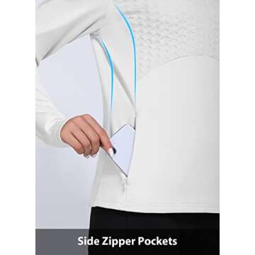 BALEAF Women's Horse Riding Shirts Long Sleeve Half Zip Pullover Fleece Jacket Winter Cold Weather Running Gear White M