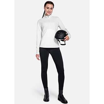 BALEAF Women's Horse Riding Shirts Long Sleeve Half Zip Pullover Fleece Jacket Winter Cold Weather Running Gear White M
