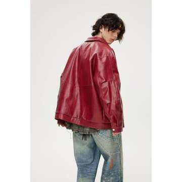 Aelfric Eden Womens Faux Leather Jacket Oversized Vintage Motorcycle Jackets Moto Coats Unisex Stree...