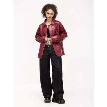 Aelfric Eden Womens Faux Leather Jacket Oversized Vintage Motorcycle Jackets Moto Coats Unisex Streetwear Jacket Burgundy
