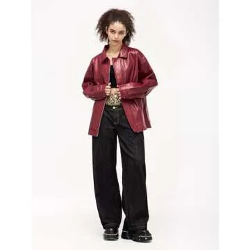 Aelfric Eden Womens Faux Leather Jacket Oversized Vintage Motorcycle Jackets Moto Coats Unisex Streetwear Jacket Burgundy