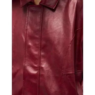 Aelfric Eden Womens Faux Leather Jacket Oversized Vintage Motorcycle Jackets Moto Coats Unisex Streetwear Jacket Burgundy