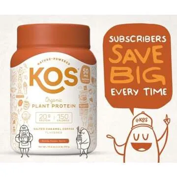 KOS Vegan Protein Powder, Salted Caramel Coffee - Low Carb Pea Protein Blend, Organic Plant Superfood Rich in Vitamins & Minerals - Keto, Dairy Free - Meal Replacement for Women & Men - 15 Servings