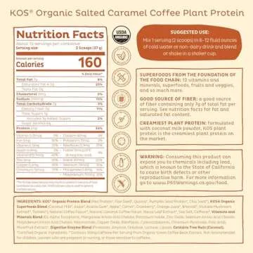 KOS Vegan Protein Powder, Salted Caramel Coffee - Low Carb Pea Protein Blend, Organic Plant Superfood Rich in Vitamins & Minerals - Keto, Dairy Free - Meal Replacement for Women & Men - 15 Servings
