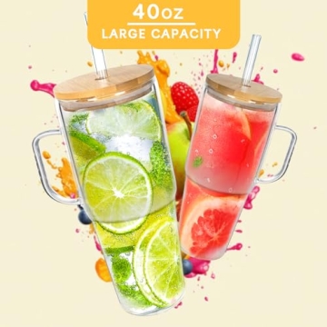 ANOTION 40 Oz Glass Tumbler with Lid & Straw for Drinks