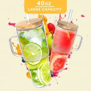 ANOTION 40 Oz Glass Tumbler with Lid & Straw for Drinks
