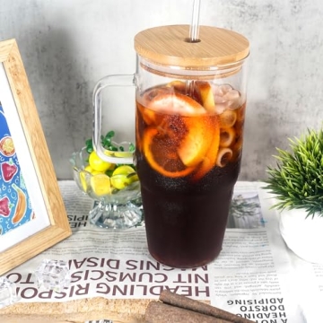ANOTION 40 Oz Glass Tumbler with Lid & Straw for Drinks