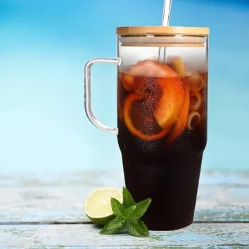 ANOTION 40 Oz Glass Tumbler with Lid & Straw for Drinks
