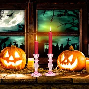 Glass Candle Holders, 2PCS Decorative Candle Stand Wide Base Candlestick Holder Table Centerpiece Decor for Wedding Festival Party Windowsill, Pink