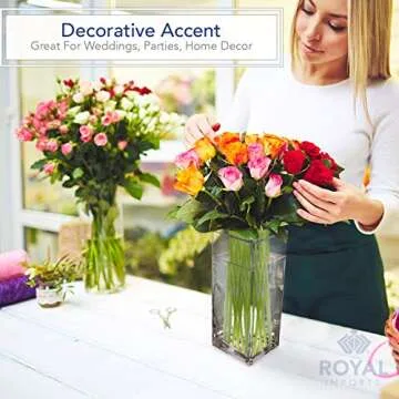 Royal Imports Flower Glass Vase Decorative Centerpiece for Home or Wedding - Tall Rectangle Shape, 10" Tall, 5"x5" Opening