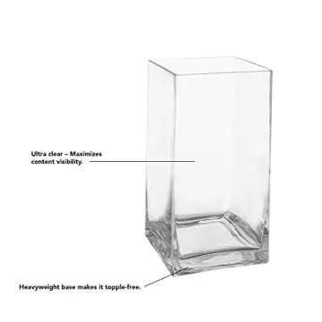 Royal Imports Flower Glass Vase Decorative Centerpiece for Home or Wedding - Tall Rectangle Shape, 10" Tall, 5"x5" Opening