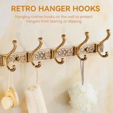 Wall Mounted Coat Rack with 5 Hooks - Vintage Gold Finish