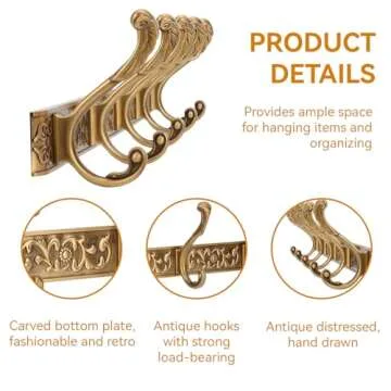 Wall Mounted Coat Rack with 5 Hooks - Vintage Gold Finish
