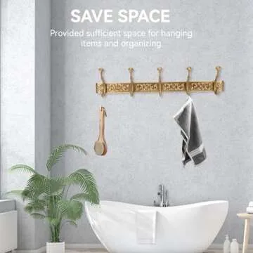 Wall Mounted Coat Rack with 5 Hooks - Vintage Gold Finish