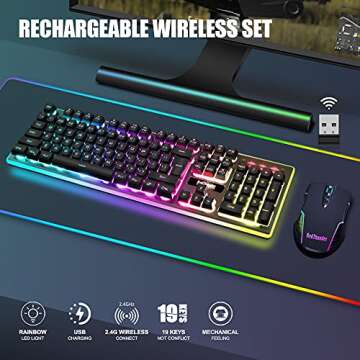 RedThunder K10 Wireless Gaming Keyboard and Mouse Combo with LED Backlighting