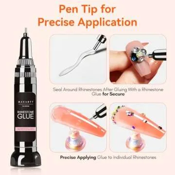 Makartt Nail Rhinestone Glue Gel, Upgrade Gel Nail Glue with Brush Pen Tip Super Strong Adhesive Precise for Nail Charms Crystals Rhinestone Beads Flower 3D Decorations 8ml*2