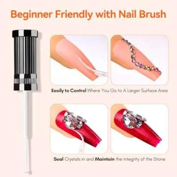 Makartt Nail Rhinestone Glue Gel, Upgrade Gel Nail Glue with Brush Pen Tip Super Strong Adhesive Precise for Nail Charms Crystals Rhinestone Beads Flower 3D Decorations 8ml*2