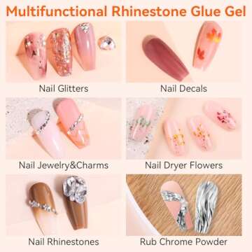 Makartt Nail Rhinestone Glue Gel, Upgrade Gel Nail Glue with Brush Pen Tip Super Strong Adhesive Precise for Nail Charms Crystals Rhinestone Beads Flower 3D Decorations 8ml*2