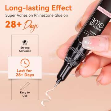 Makartt Nail Rhinestone Glue Gel, Upgrade Gel Nail Glue with Brush Pen Tip Super Strong Adhesive Precise for Nail Charms Crystals Rhinestone Beads Flower 3D Decorations 8ml*2