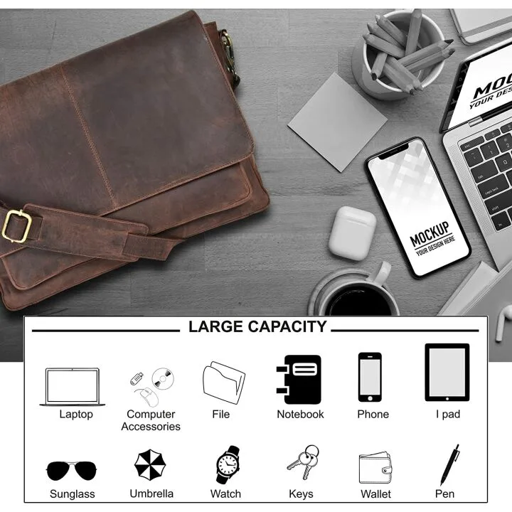 Real Leather Messenger Bag - Stylish Briefcase For All