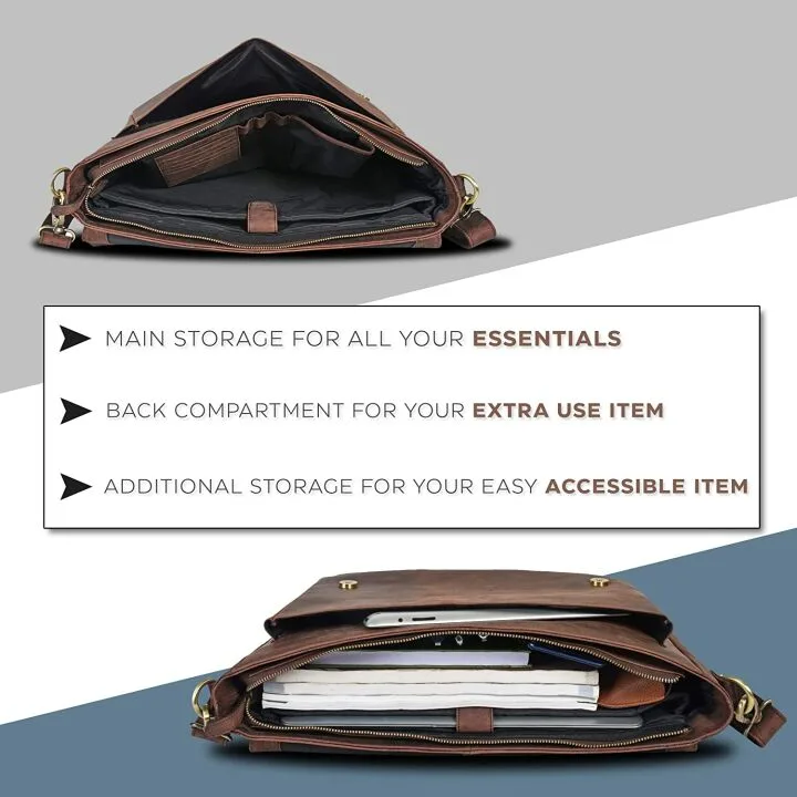 Real Leather Messenger Bag - Stylish Briefcase For All