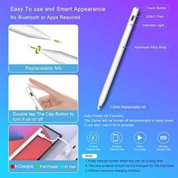 Stylus Pen for Apple iPad Pencil, iPad Pen Stylus with Palm Rejection Compatible with 2018-2023 Apple iPad 10th 9th 8th 7th 6th iPad Pro 11 inch 12.9 inch iPad Mini 5th 6th iPad Air 5th 4th 3rd Gen