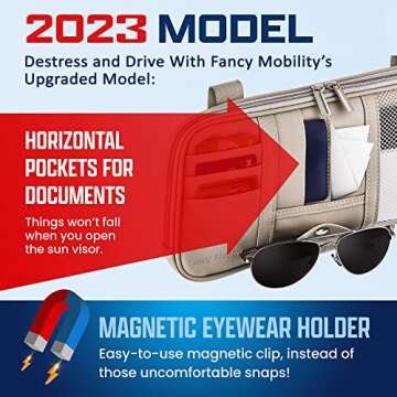 Fancy Mobility Car Sun Visor Organizer – Car, SUV, Truck Interior Accessories - Magnetic Glasses H...