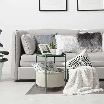 danpinera Round Side Table with Fabric Storage Basket, Metal Side Table Small Bedside Table Nightsta...