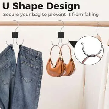 Belt and Purse Hanger for Closet, 4 Pack Purse Organizer and Wooden Belt Organizer 2 Pack, Space Saving Closet Organizers and Storage for Purse, Handbag, Bag, Jeans, Belt, Scarf