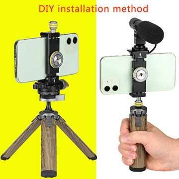 FAYEEGIN Phone Mount for Tripod, Smartphone Tripod Adapter for iPhone Samsung Cell Phone Stand Holder with Cold Shoe and Arca Swiss Quick Release Plate for iPhone 15 Pro Max Galaxy S24