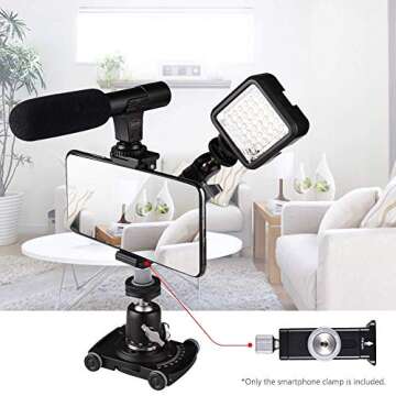 FAYEEGIN Phone Mount for Tripod, Smartphone Tripod Adapter for iPhone Samsung Cell Phone Stand Holder with Cold Shoe and Arca Swiss Quick Release Plate for iPhone 15 Pro Max Galaxy S24