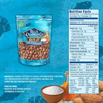 Blue Diamond Almonds Salt N' Vinegar Flavored Snack Nuts, 16 Oz Resealable Bag (Pack of 1)
