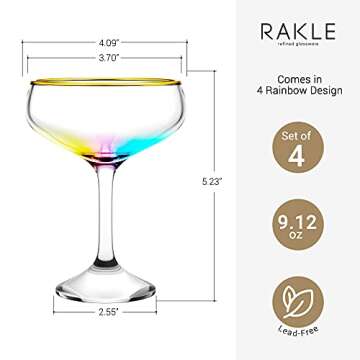 RAKLE Cocktail Glasses – 9.12 Oz Deluxe Glasses Set of 4 for Martini, Margarita, Cocktails – Pre...