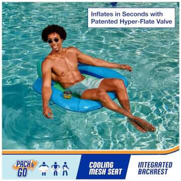 SwimWays Spring Float Premium SunSeat Pool Chairs for Swimming Pool, Inflatable Pool Floats Adult with Fast Inflation for Ages 15 & Up, Sky Blue