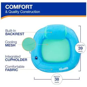SwimWays Spring Float Premium SunSeat Pool Chairs for Swimming Pool, Inflatable Pool Floats Adult with Fast Inflation for Ages 15 & Up, Sky Blue